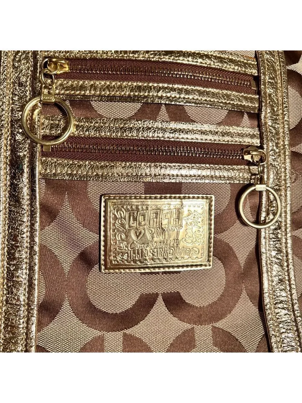 Coach Poppy Tote Gold Khaki Large